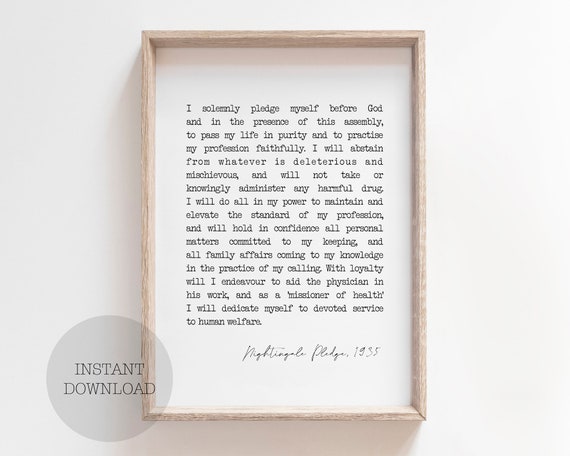 Printable Florence Nightingale Pledge 1935 nursing graduations | Etsy
