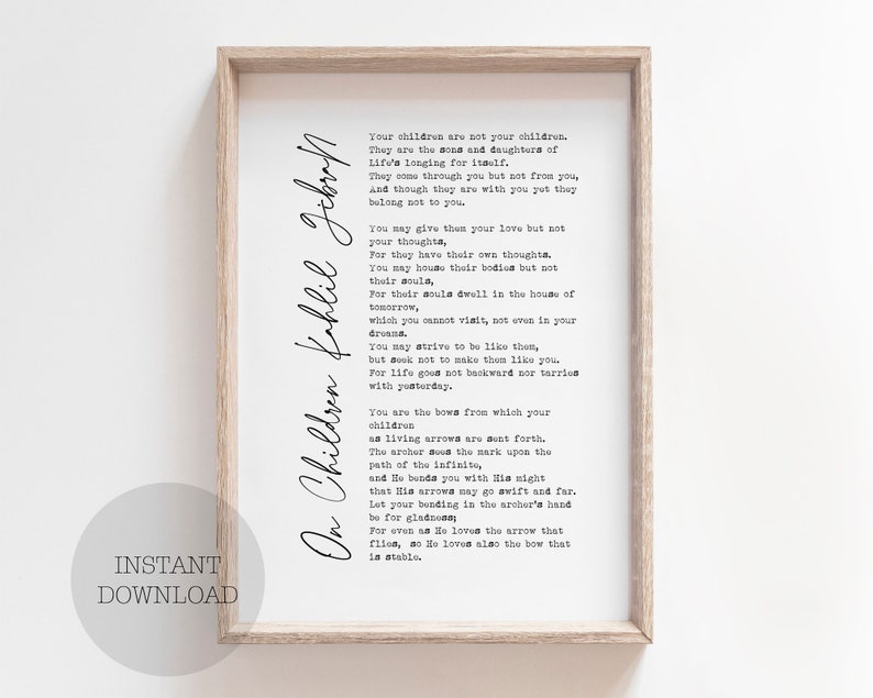 Printable Kahlil Gibran On Children quote print poetry | Etsy