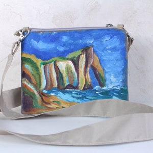 Petit sac à lanière Peinture acrylique sur le tissu Falaise Etretat France Pochette a bandoulière image 2