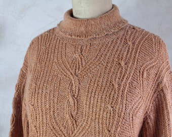 Pull tricoté pour femme - Pull en laine motif aran - Tricot fait main - Pull épais et chaud d'hiver - Cadeau de Noël unisexe