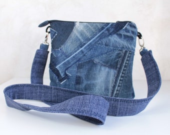 Crossbody purse  - Blue jeans small bag - Jean patches shoulder pouch - Summer gift women Gift unisex