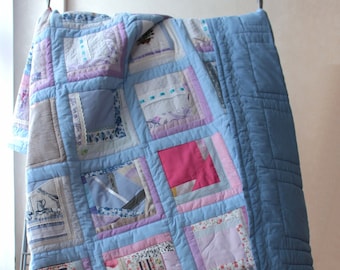 Couverture quilting en coton - Couette patchwork - Couverture rose bleue