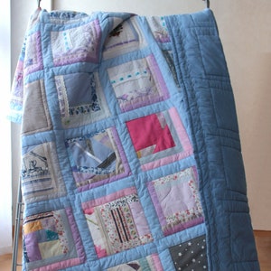 Couverture quilting en coton Couette patchwork Couverture rose bleue image 1