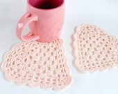 Kitchen gift women Valentines gift heart Crochet doilies Pink lace doilies coasters Valentines day gift for her Pink gift heart Gift pink