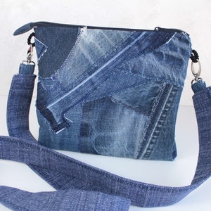 Crossbody purse Blue jeans small bag Jean patches shoulder pouch Summer gift women Gift unisex image 2