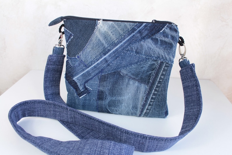 Crossbody purse Blue jeans small bag Jean patches shoulder pouch Summer gift women Gift unisex image 2