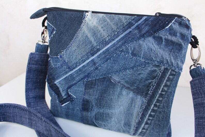 Crossbody purse Blue jeans small bag Jean patches shoulder pouch Summer gift women Gift unisex image 3