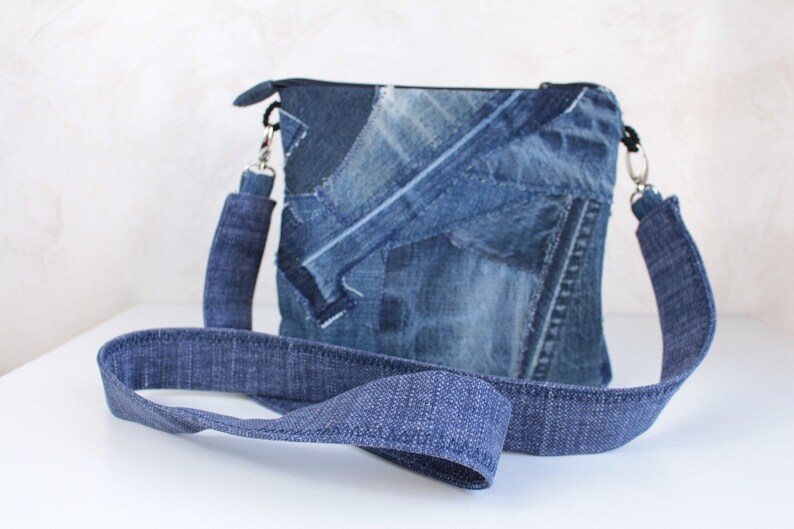 Crossbody purse Blue jeans small bag Jean patches shoulder pouch Summer gift women Gift unisex image 1