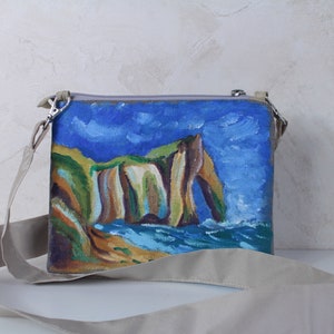 Petit sac à lanière Peinture acrylique sur le tissu Falaise Etretat France Pochette a bandoulière image 3