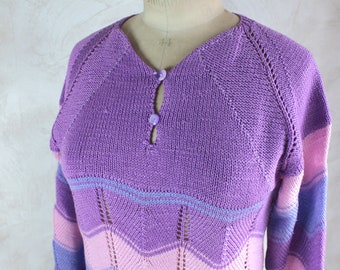 Jersey de punto a mano con hilos de viscosa - Suéter vintage hecho a mano - Moda de punto para mujer - 38 - 40 ( UE ) - Color lavanda