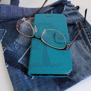 Sac pochette laniere Pochette jeans bleu Petite pochette a documents de voyage Cadeau pour femme Cadeau fille ete image 8