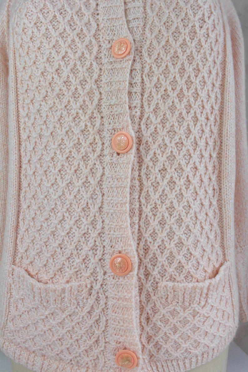 Hand knitting sweater Vintage handmade cardigan Women knit fashion Winter outfit White wool clothing Size 42 44 EU image 3