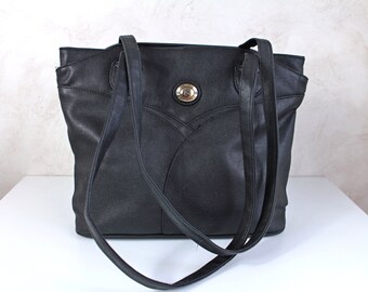 Black shoulder handbag - Vintage women bag - Top handle handbag unisex - Faux leather bag