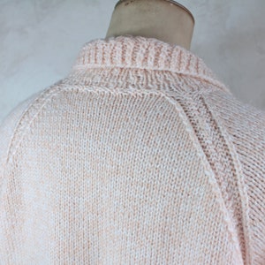 Hand knitting sweater Vintage handmade cardigan Women knit fashion Winter outfit White wool clothing Size 42 44 EU image 8