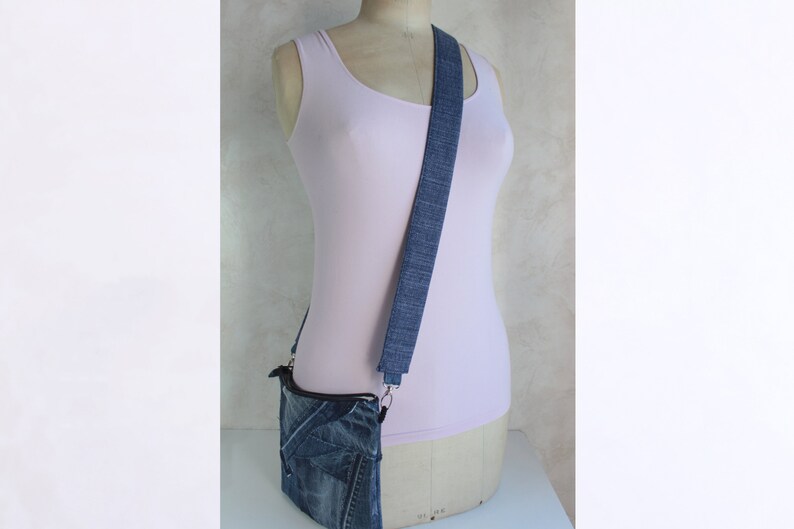 Crossbody portemonnee Blauwe jeans kleine tas Jean patches schoudertasje Zomercadeau dames Cadeau unisex afbeelding 9