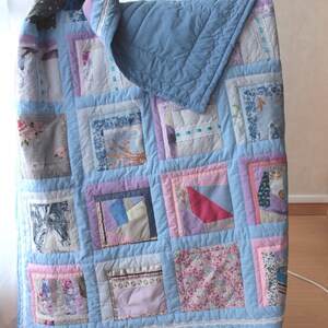 Couverture quilting en coton Couette patchwork Couverture rose bleue image 10