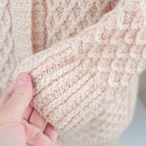 Hand knitting sweater Vintage handmade cardigan Women knit fashion Winter outfit White wool clothing Size 42 44 EU image 5