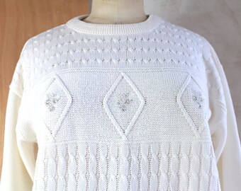 White sweater - Vintage clothes unisex - Size 42 EU