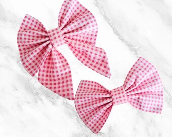 Pink Gingham Dog Bow Tie: Standard or Sailor Style, Cotton Puppy Accessory