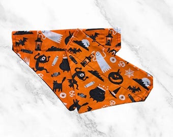 Halloween Dog Bandana, Spooky Orange Pet Scarf, Handmade