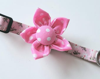 Removable Velcro Dog Collar Flower Accessory, Pink Polka Dot Pet Decoration
