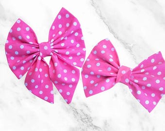 Pink Polka Dot Dog Bow Tie: Handmade Cotton Blend, Standard or Sailor Style