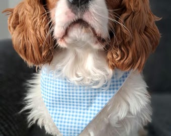 Blue Gingham Dog Bandana, Checkered Dog Scarf