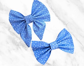 Handmade Blue Star Dog Bowtie – Adjustable Cotton Pet Collar Accessory