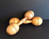 ON SALE TODAY Vintage Pair of Carved Wood Dumbbells, Antique Exercise Equipment, Turned Wood Home Decor, Cottage Chic Office Decorative Piec