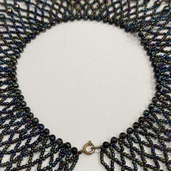 Vintage Beaded Crochet Collar, Goth Steampunk Dar… - image 3