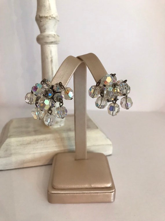 Gorgeous Vintage Crystal Dangle Clip On Earrings, 