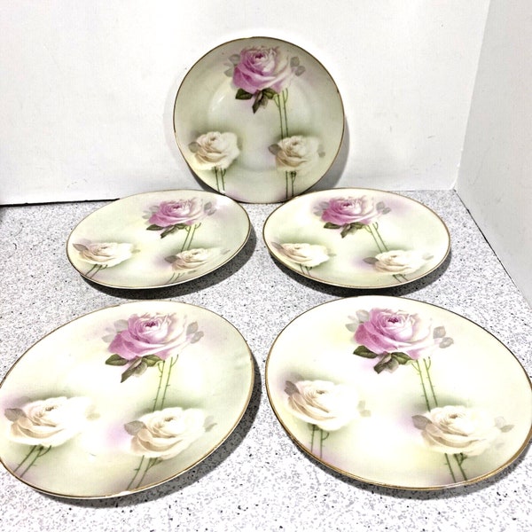 Vintage Porcelain Cake Plates set of 5, Hallmarked Bavaria ZS & Co, Art Deco Stylized Floral plates for canapés or desserts, Cottage Chic
