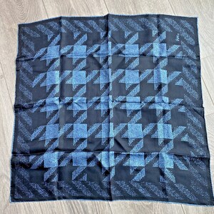 Vintage Mid Century Bonwit Teller silk scarf blue & black 23” square bandana