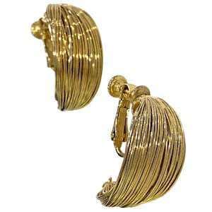 Vintage Les Bernard Clip On Earrings Gold Tone Faux Hoop Statement Chunky Mid Century Runway