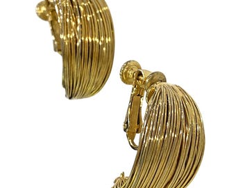 Vintage Les Bernard Gold Tone Clip On Earrings: Chunky Runway Statement