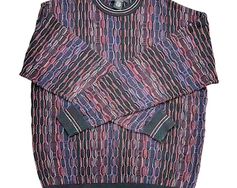 Protege men's pullover sweater black & multicolor long sleeve cotton blend sz L