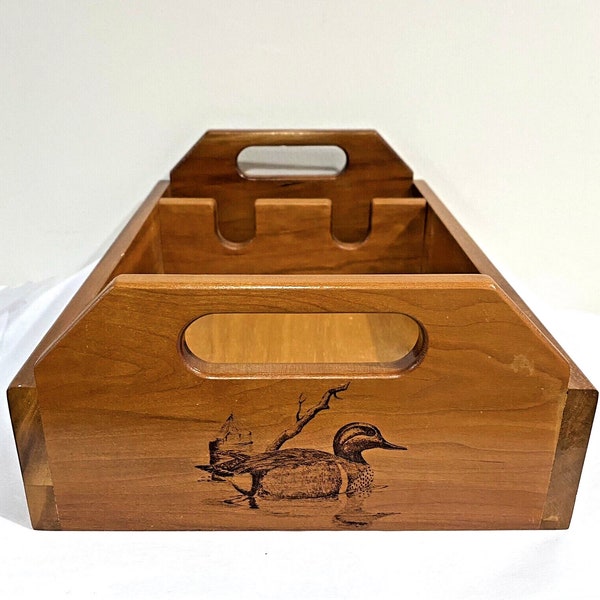 Elkwood Arts Ridgway PA wooden tray wine bottle carrier duck carving lodge decor cottage farmhouse gift box