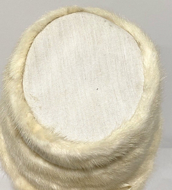 Vintage Pillbox Hat Creamy White Rabbit Fur & Gro… - image 5