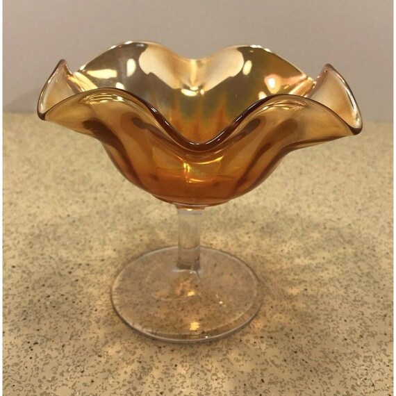 Collectibles carnival glass textured candy dish,gold carnival glass
