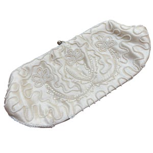 Vintage Braut Clutch Handtasche creme-weiß perlenbesetzte Abschlussball Hochzeit Tasche von Debbie Japan