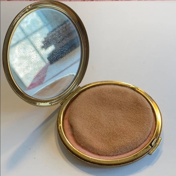 vintage Stratton compact avec miroir, contenant de maquillage en poudre Foundation, collection texturée dorée du milieu du siècle, vanité classique