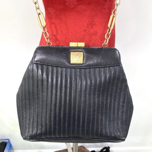 Vintage Anne Klein crossbody bag black quilted leather & gold chain unique purse