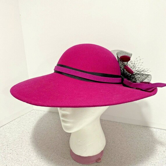 Vintage Ladies Wide Brim Hat Fuchsia 