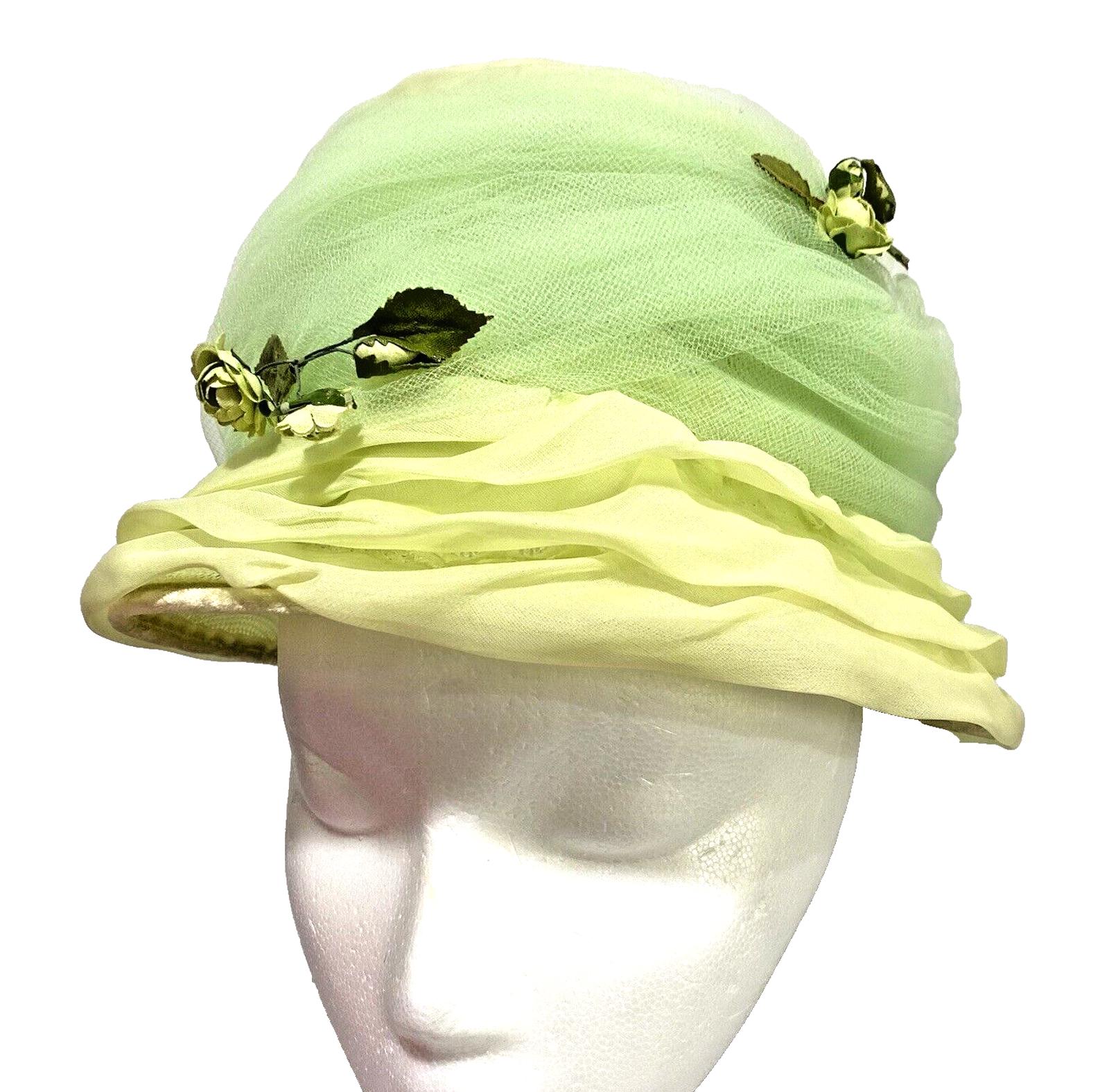 Ladies Yellow and Green Paisley Hat with netting Sz 22 Vintage Lambretta Bucket Paisley Festival Summer Hat - ShoeStation  main image 3