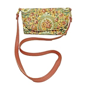 Bolso de mano vintage con tapiz floral, bandolera convertible de cuero rosa