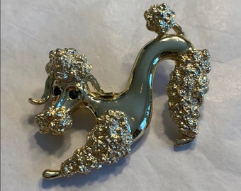 Vintage Gerrys gold poodle dog brooch, Charming retro puppy at play pin, Dog lovers jewelry, Gift for woman, Pet love brooch