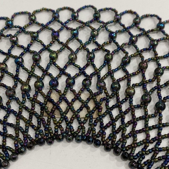 Vintage Beaded Crochet Collar, Goth Steampunk Dar… - image 5