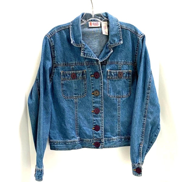 Vintage Bill Blass Jeans Jacket classic 100% cotton blue denim ladies size L