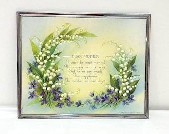 Pru-Les Art Print Dear Mother Motto Poem Lily of the Valley Flowers Metal Frame, Mothers Day Gift
