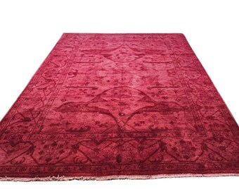 8x10 Overdyed Hand-Knotted Rug Turkish Ushak 100% Wool Berry Color 2971